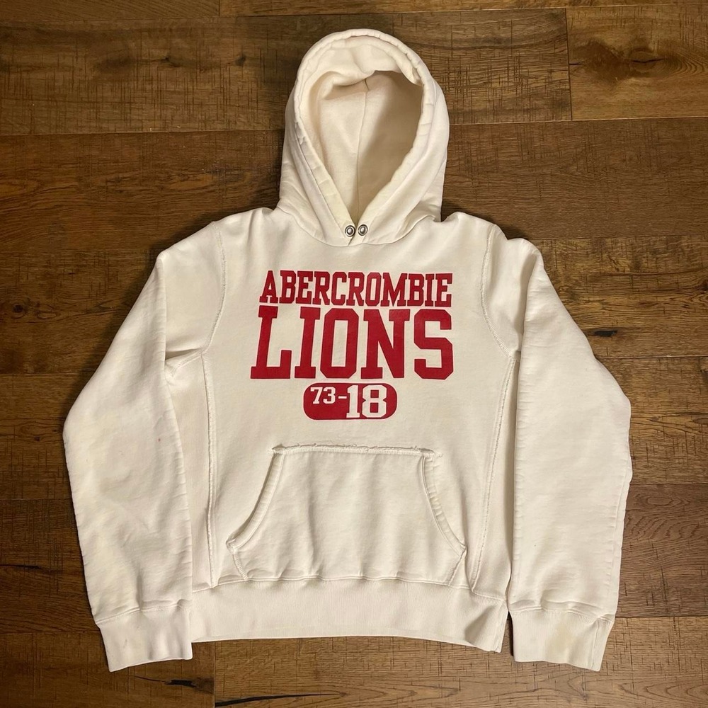 Abercrombie & Fitch Heavyweight Hoodie Mens M Cream Varsity Lions Athletic 73-18